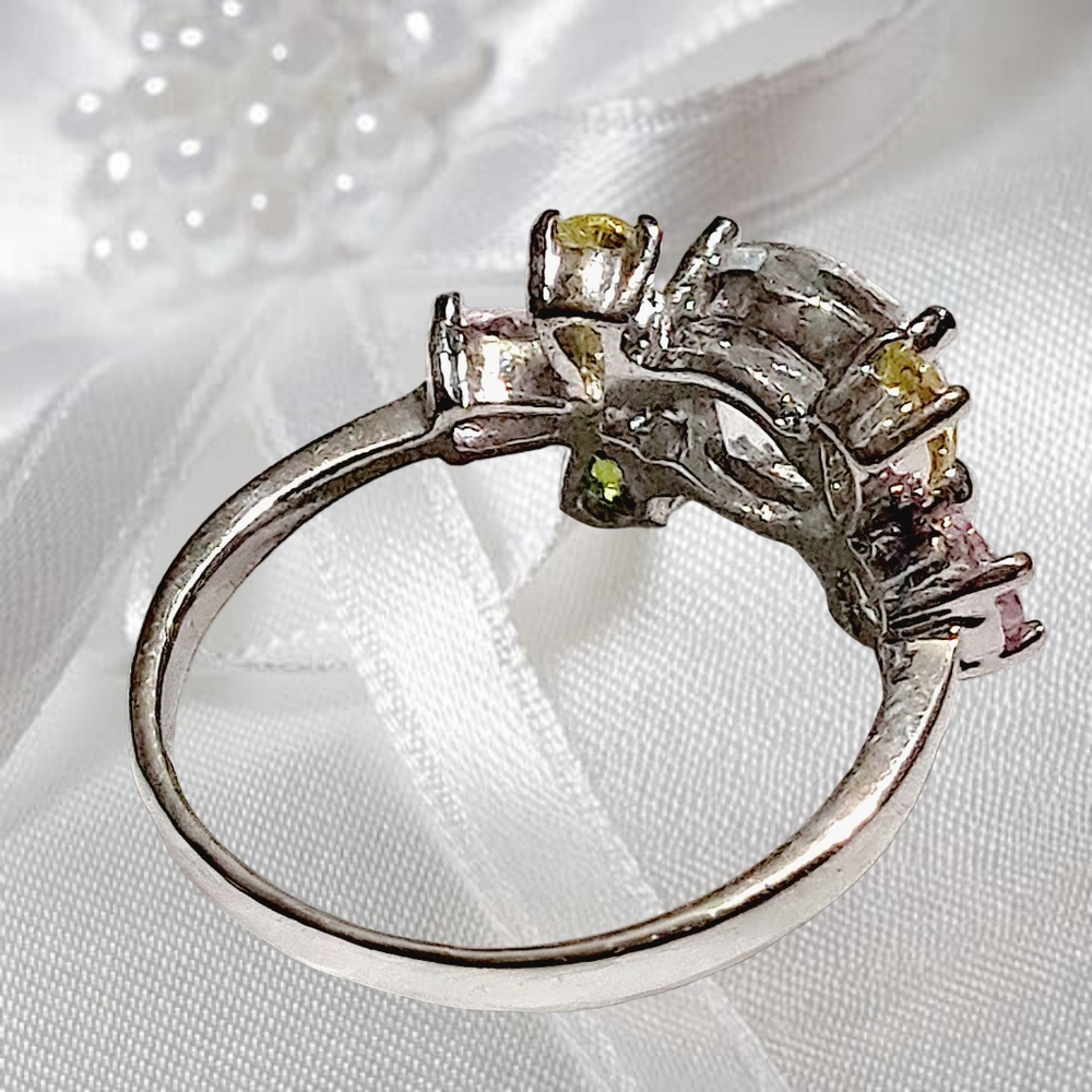Elegant Multicolor Tourmaline Gemstone Silver Ring - Picture 2 of 6